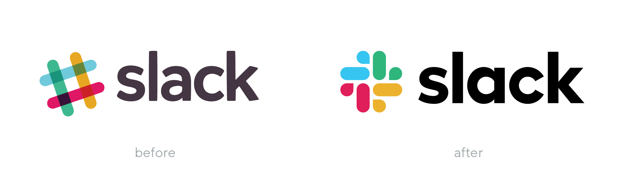 Slack logo before and after rebranding