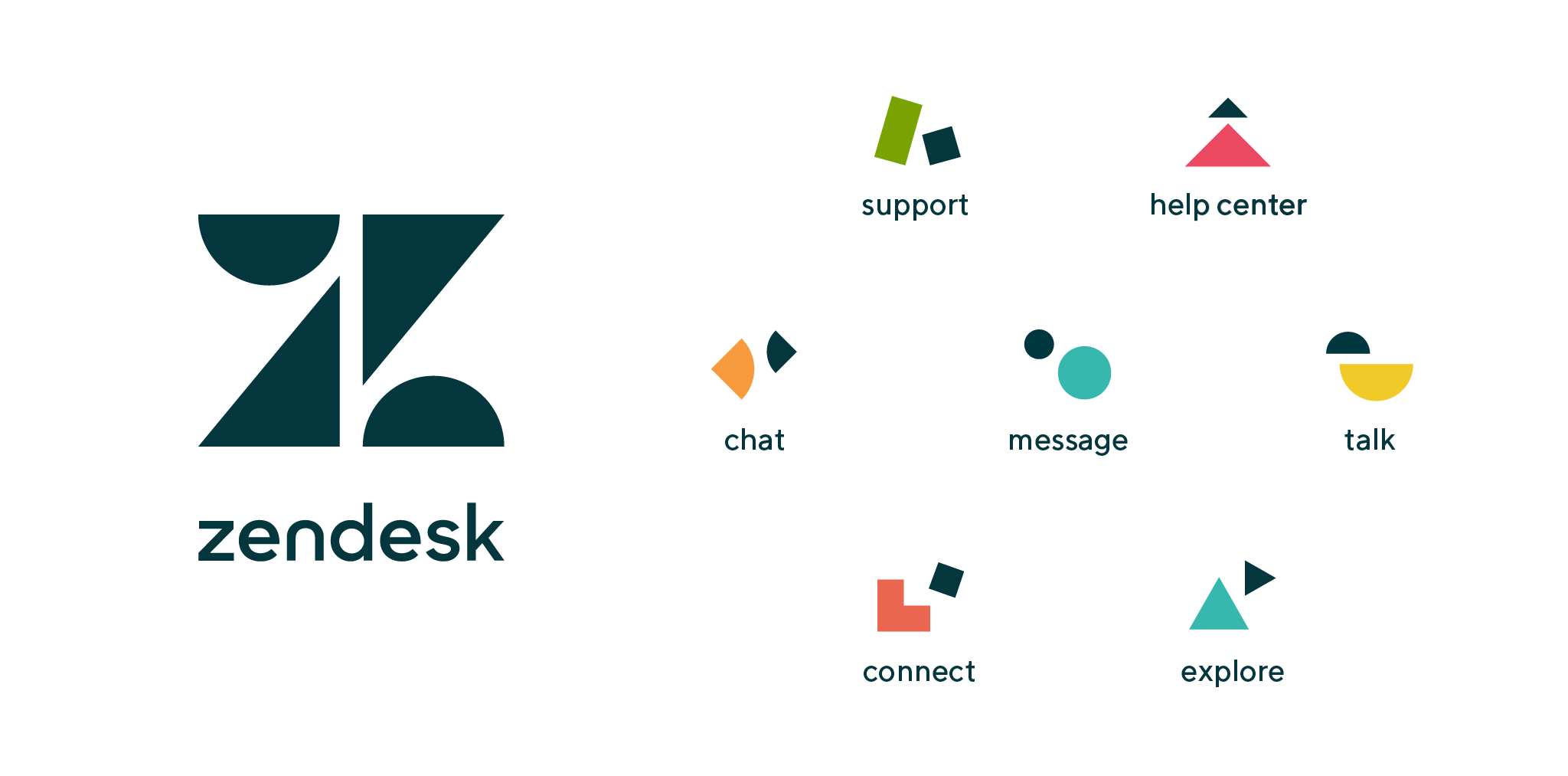 Graphic showing Zendesk logo and product icons