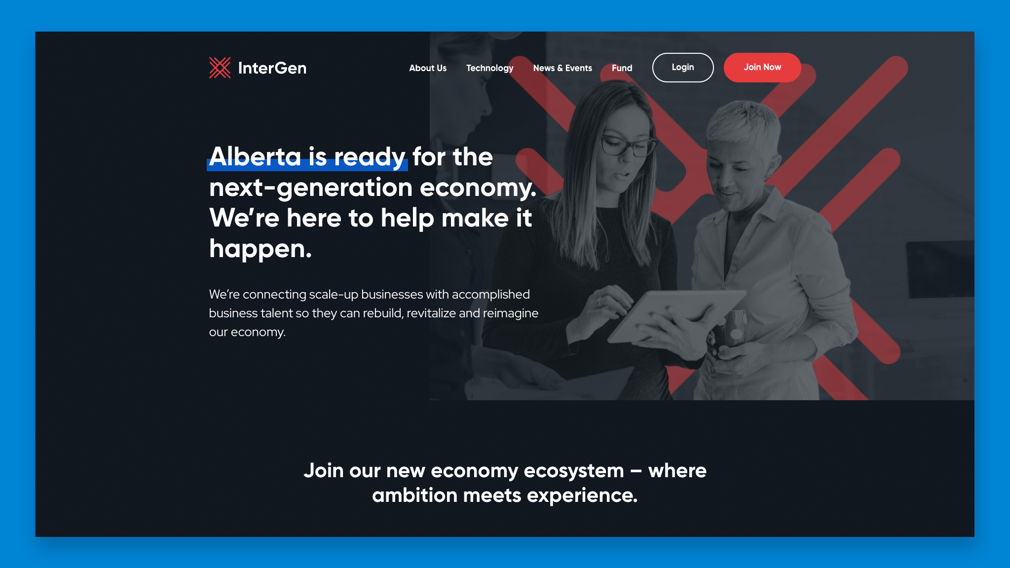Screenshot of the InterGen website homepage