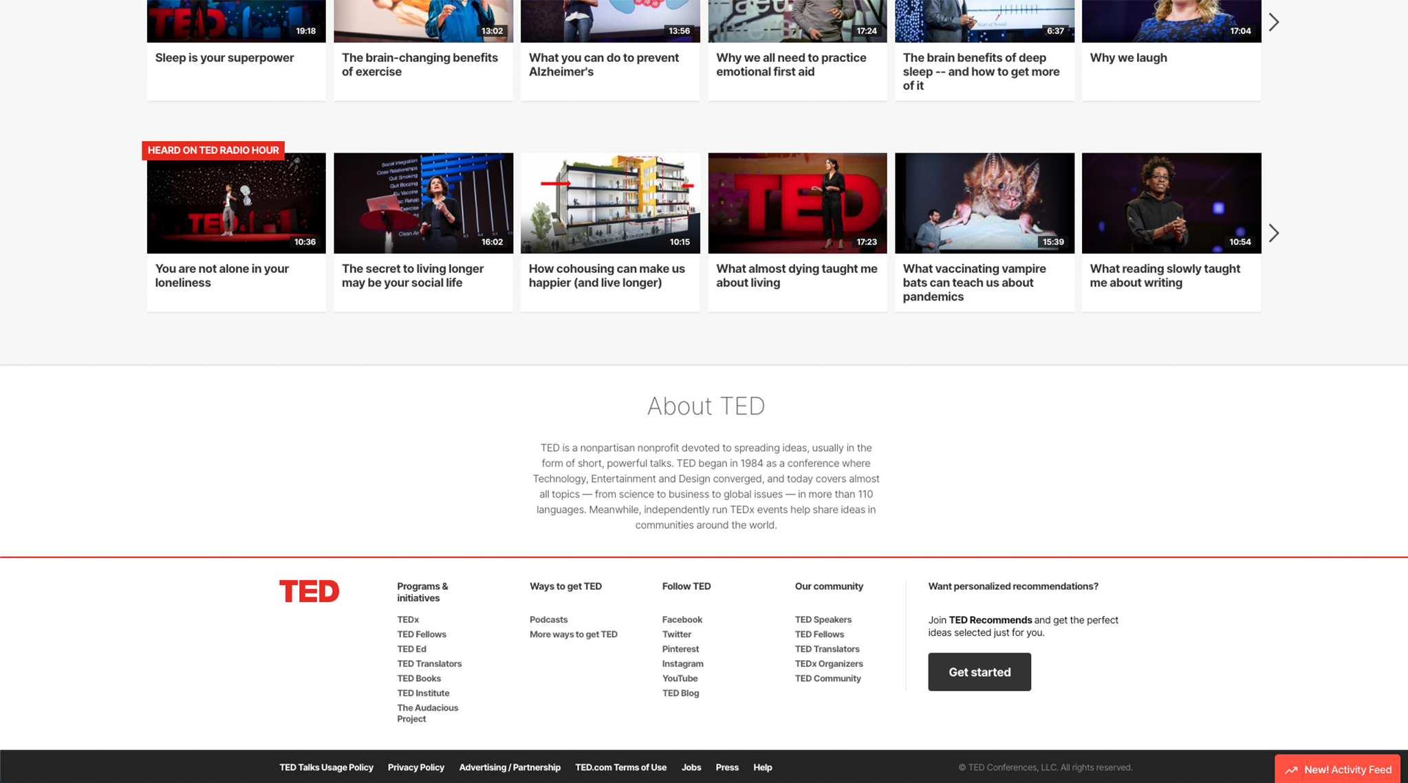 Screenshot of TED, a nonprofit website 
