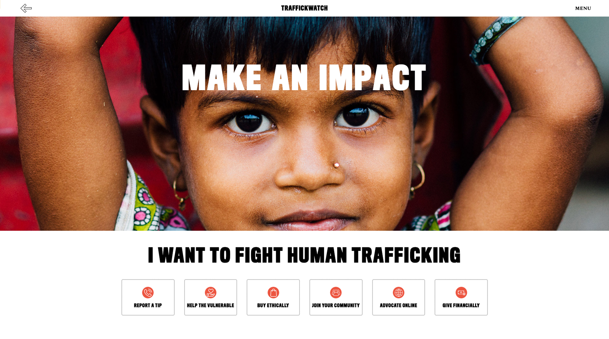 Screenshot of Traffickwatch, a nonprofit website